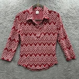 Newport Women's Red Chevron Pattern 3/4 Sleeves‎ Groovy Shirt Casual Weekend